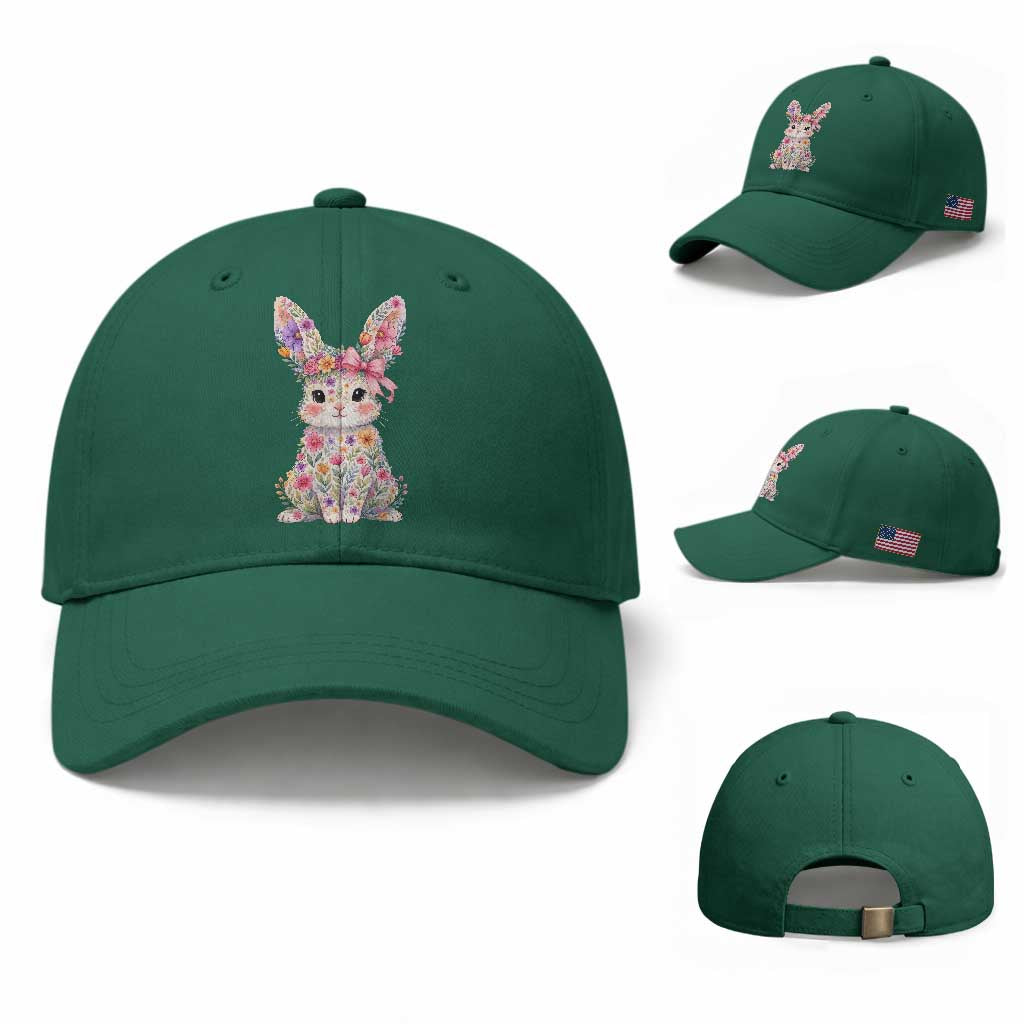 Cute Floral Easter Bunny Graphic Baseball Cap Adorable Spring Rabbit with Flowers Pastel Aesthetic Gift
