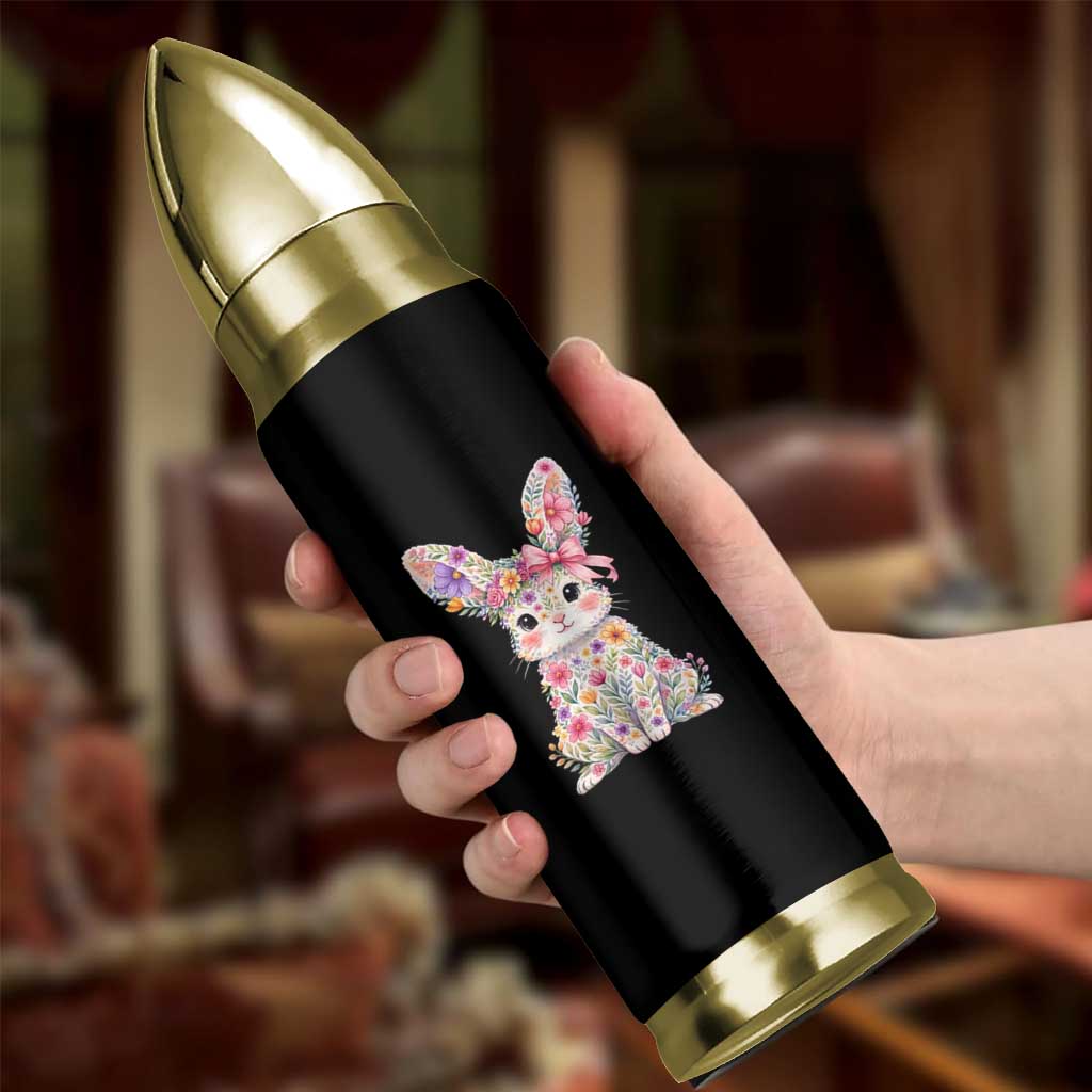 Cute Floral Easter Bunny Graphic Bullet Tumbler Adorable Spring Rabbit with Flowers Pastel Aesthetic Gift