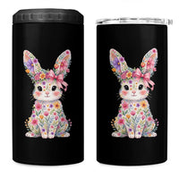 Cute Floral Easter Bunny Graphic 4 in 1 Can Cooler Tumbler Adorable Spring Rabbit with Flowers Pastel Aesthetic Gift