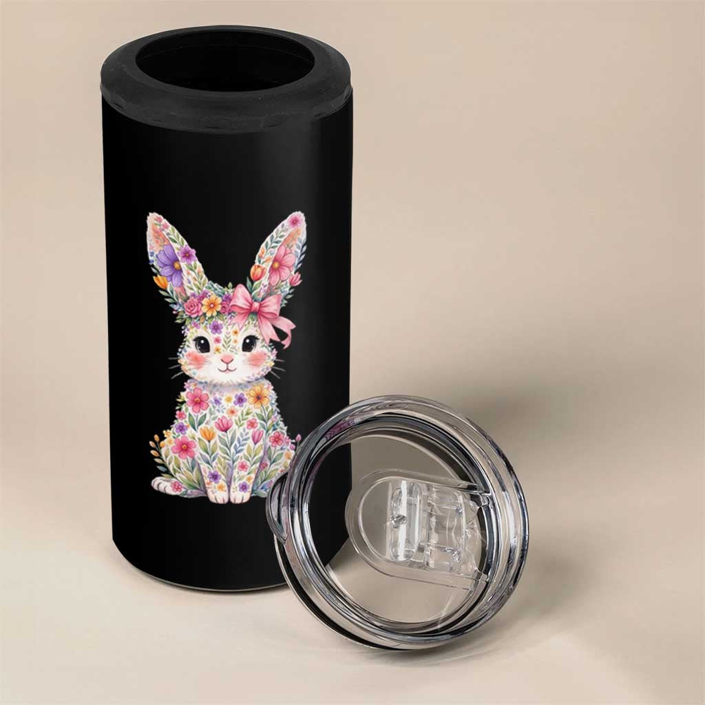 Cute Floral Easter Bunny Graphic 4 in 1 Can Cooler Tumbler Adorable Spring Rabbit with Flowers Pastel Aesthetic Gift