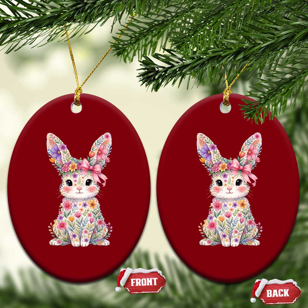 Cute Floral Easter Bunny Graphic Ceramic Ornament Adorable Spring Rabbit with Flowers Pastel Aesthetic Gift