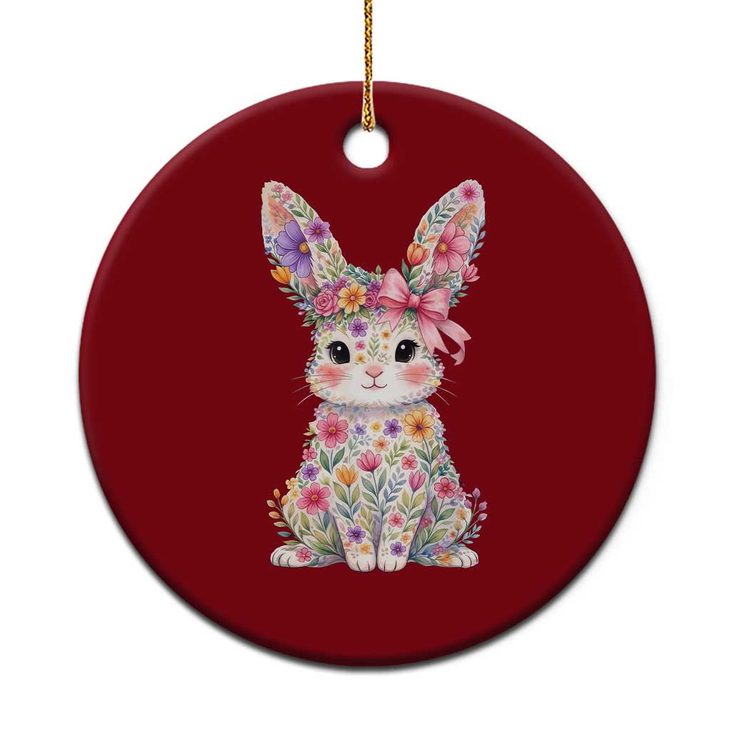 Cute Floral Easter Bunny Graphic Ceramic Ornament Adorable Spring Rabbit with Flowers Pastel Aesthetic Gift