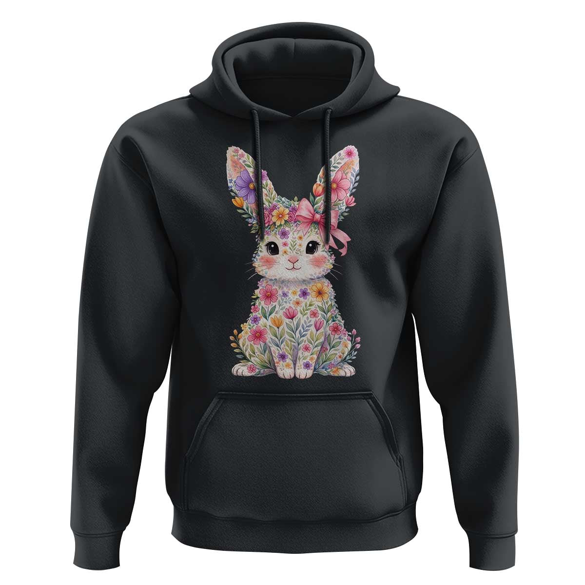 Cute Floral Easter Bunny Graphic Hoodie Adorable Spring Rabbit with Flowers Pastel Aesthetic Gift