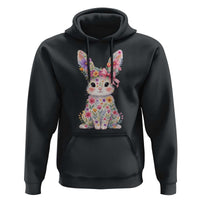 Cute Floral Easter Bunny Graphic Hoodie Adorable Spring Rabbit with Flowers Pastel Aesthetic Gift