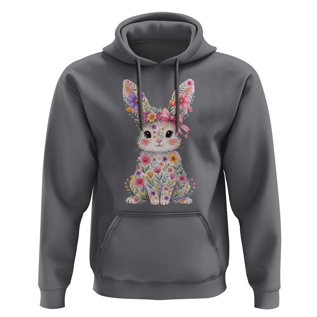Cute Floral Easter Bunny Graphic Hoodie Adorable Spring Rabbit with Flowers Pastel Aesthetic Gift