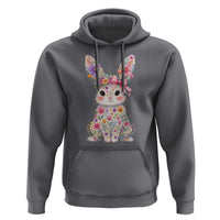 Cute Floral Easter Bunny Graphic Hoodie Adorable Spring Rabbit with Flowers Pastel Aesthetic Gift