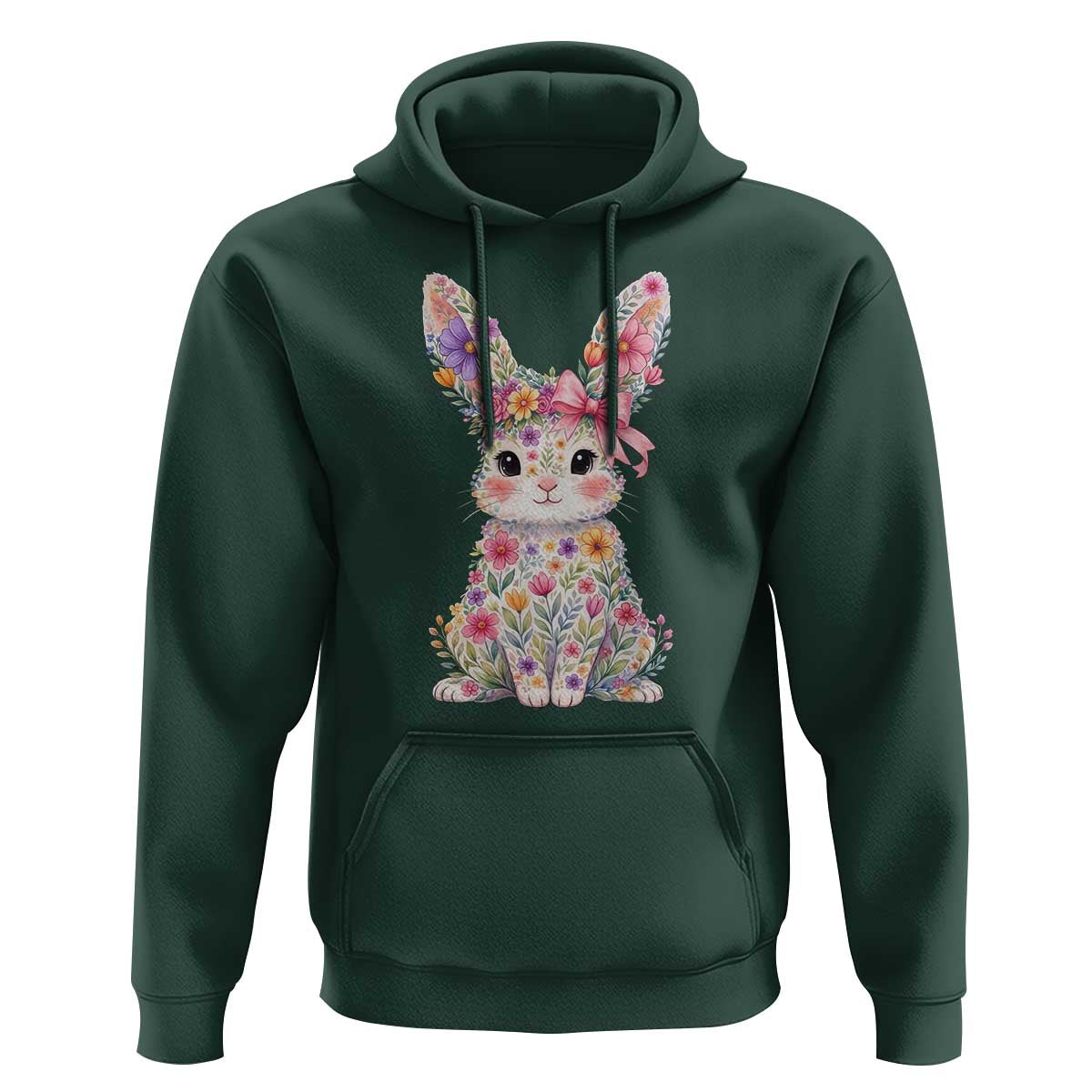 Cute Floral Easter Bunny Graphic Hoodie Adorable Spring Rabbit with Flowers Pastel Aesthetic Gift