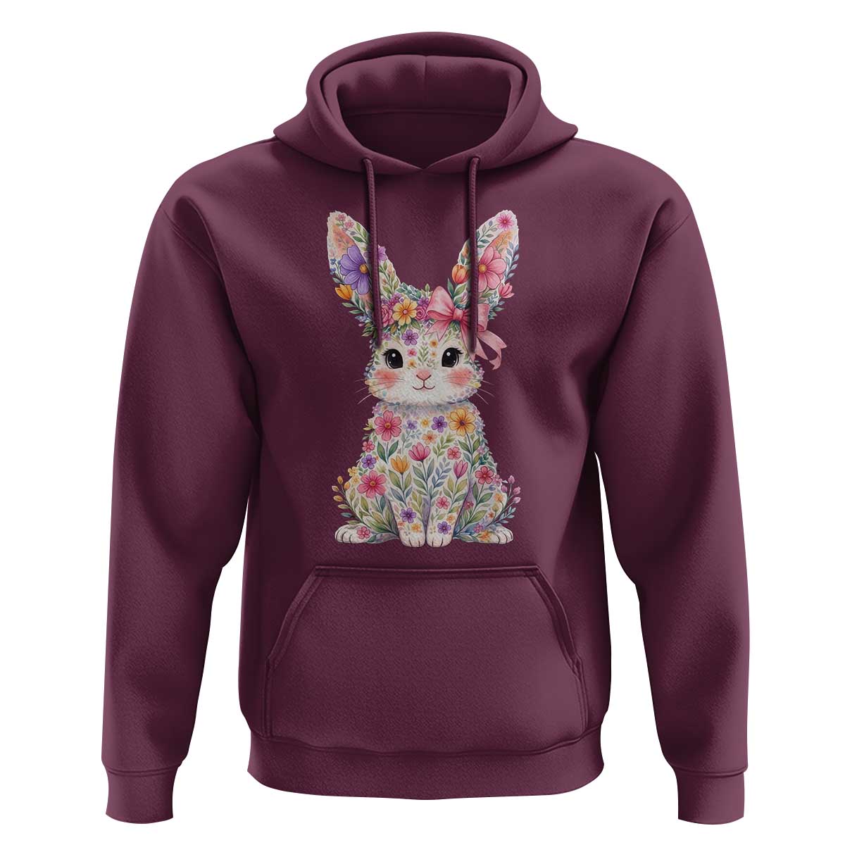 Cute Floral Easter Bunny Graphic Hoodie Adorable Spring Rabbit with Flowers Pastel Aesthetic Gift