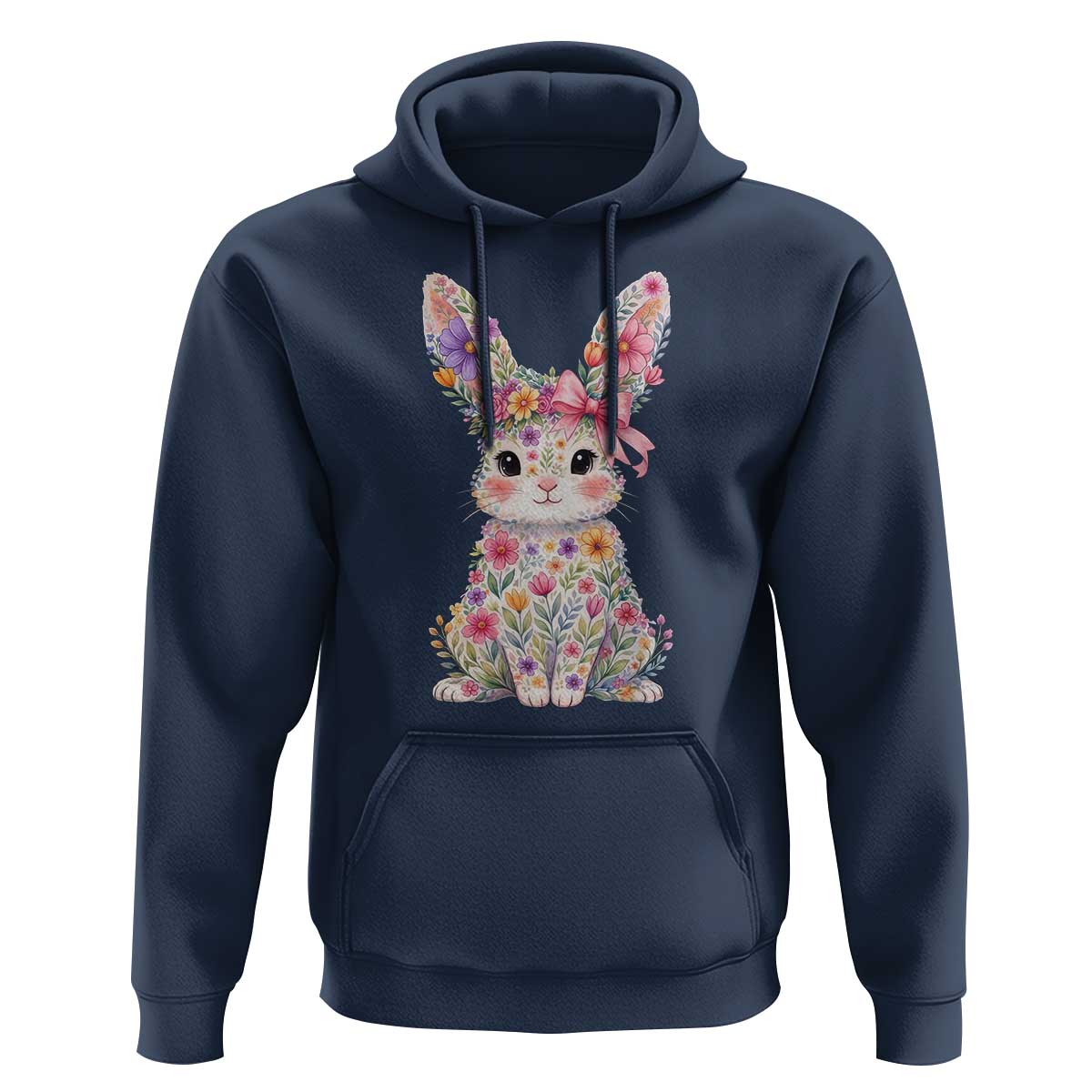 Cute Floral Easter Bunny Graphic Hoodie Adorable Spring Rabbit with Flowers Pastel Aesthetic Gift