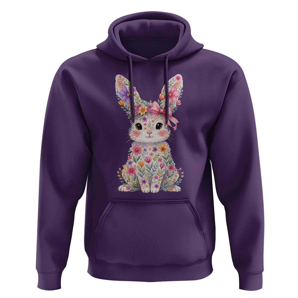 Cute Floral Easter Bunny Graphic Hoodie Adorable Spring Rabbit with Flowers Pastel Aesthetic Gift