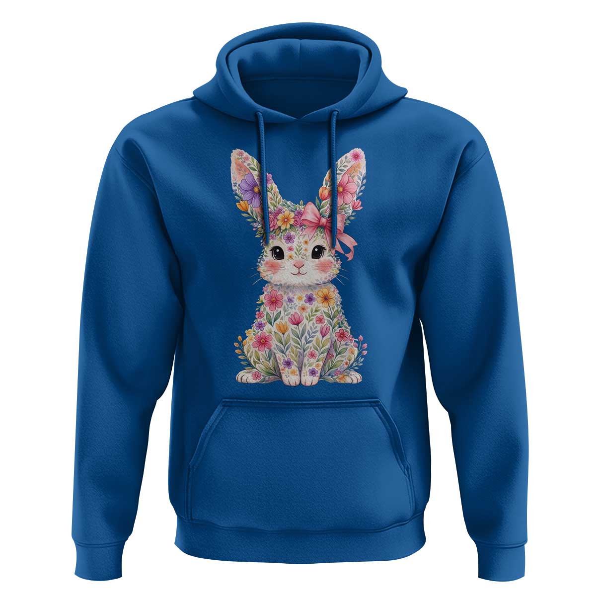 Cute Floral Easter Bunny Graphic Hoodie Adorable Spring Rabbit with Flowers Pastel Aesthetic Gift