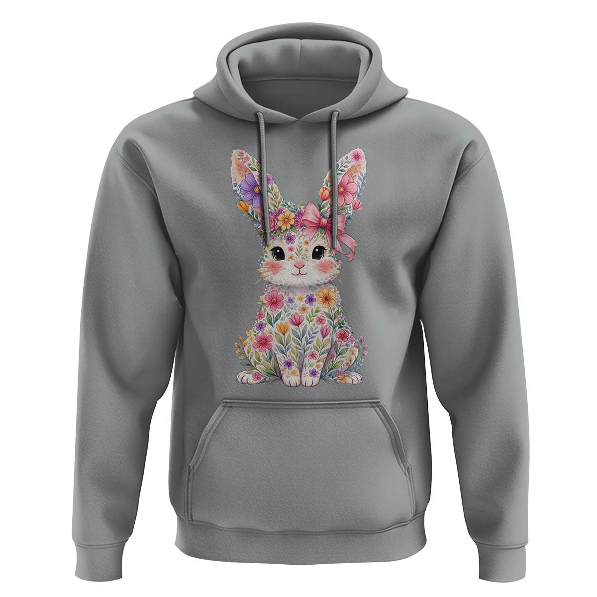 Cute Floral Easter Bunny Graphic Hoodie Adorable Spring Rabbit with Flowers Pastel Aesthetic Gift
