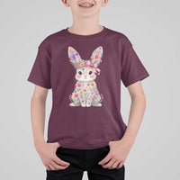 Cute Floral Easter Bunny Graphic T Shirt For Kid Adorable Spring Rabbit with Flowers Pastel Aesthetic Gift