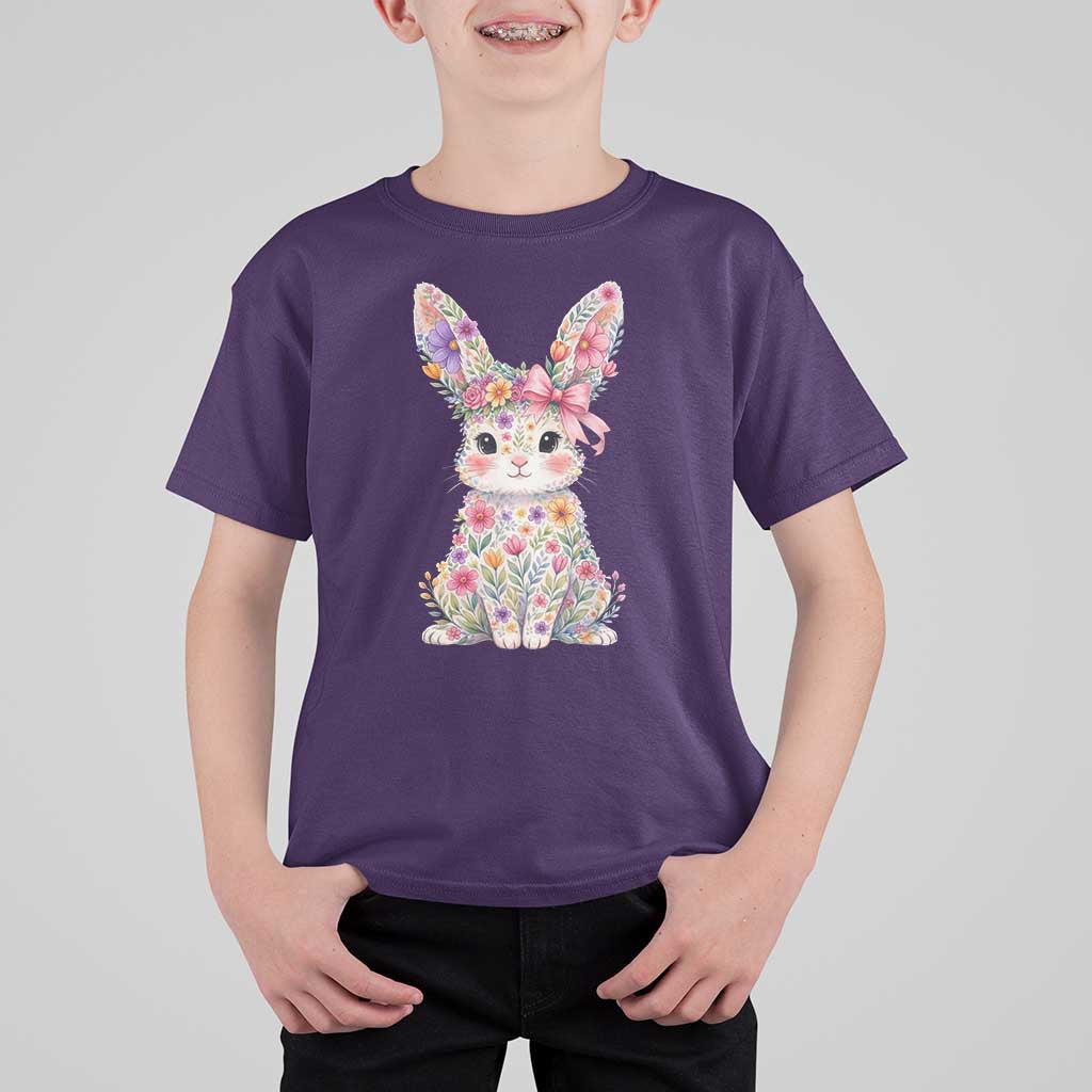 Cute Floral Easter Bunny Graphic T Shirt For Kid Adorable Spring Rabbit with Flowers Pastel Aesthetic Gift