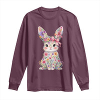 Cute Floral Easter Bunny Graphic Long Sleeve Shirt Adorable Spring Rabbit with Flowers Pastel Aesthetic Gift