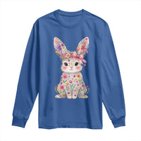 Cute Floral Easter Bunny Graphic Long Sleeve Shirt Adorable Spring Rabbit with Flowers Pastel Aesthetic Gift