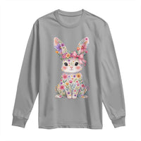 Cute Floral Easter Bunny Graphic Long Sleeve Shirt Adorable Spring Rabbit with Flowers Pastel Aesthetic Gift