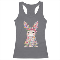 Cute Floral Easter Bunny Graphic Racerback Tank Top Adorable Spring Rabbit with Flowers Pastel Aesthetic Gift