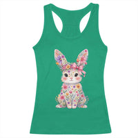 Cute Floral Easter Bunny Graphic Racerback Tank Top Adorable Spring Rabbit with Flowers Pastel Aesthetic Gift