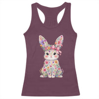Cute Floral Easter Bunny Graphic Racerback Tank Top Adorable Spring Rabbit with Flowers Pastel Aesthetic Gift