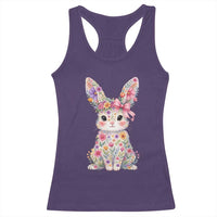 Cute Floral Easter Bunny Graphic Racerback Tank Top Adorable Spring Rabbit with Flowers Pastel Aesthetic Gift