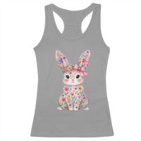 Cute Floral Easter Bunny Graphic Racerback Tank Top Adorable Spring Rabbit with Flowers Pastel Aesthetic Gift