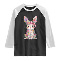 Cute Floral Easter Bunny Graphic Raglan Shirt Adorable Spring Rabbit with Flowers Pastel Aesthetic Gift
