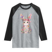 Cute Floral Easter Bunny Graphic Raglan Shirt Adorable Spring Rabbit with Flowers Pastel Aesthetic Gift