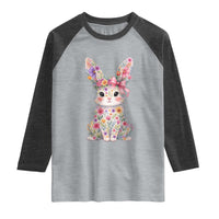 Cute Floral Easter Bunny Graphic Raglan Shirt Adorable Spring Rabbit with Flowers Pastel Aesthetic Gift