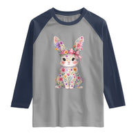 Cute Floral Easter Bunny Graphic Raglan Shirt Adorable Spring Rabbit with Flowers Pastel Aesthetic Gift