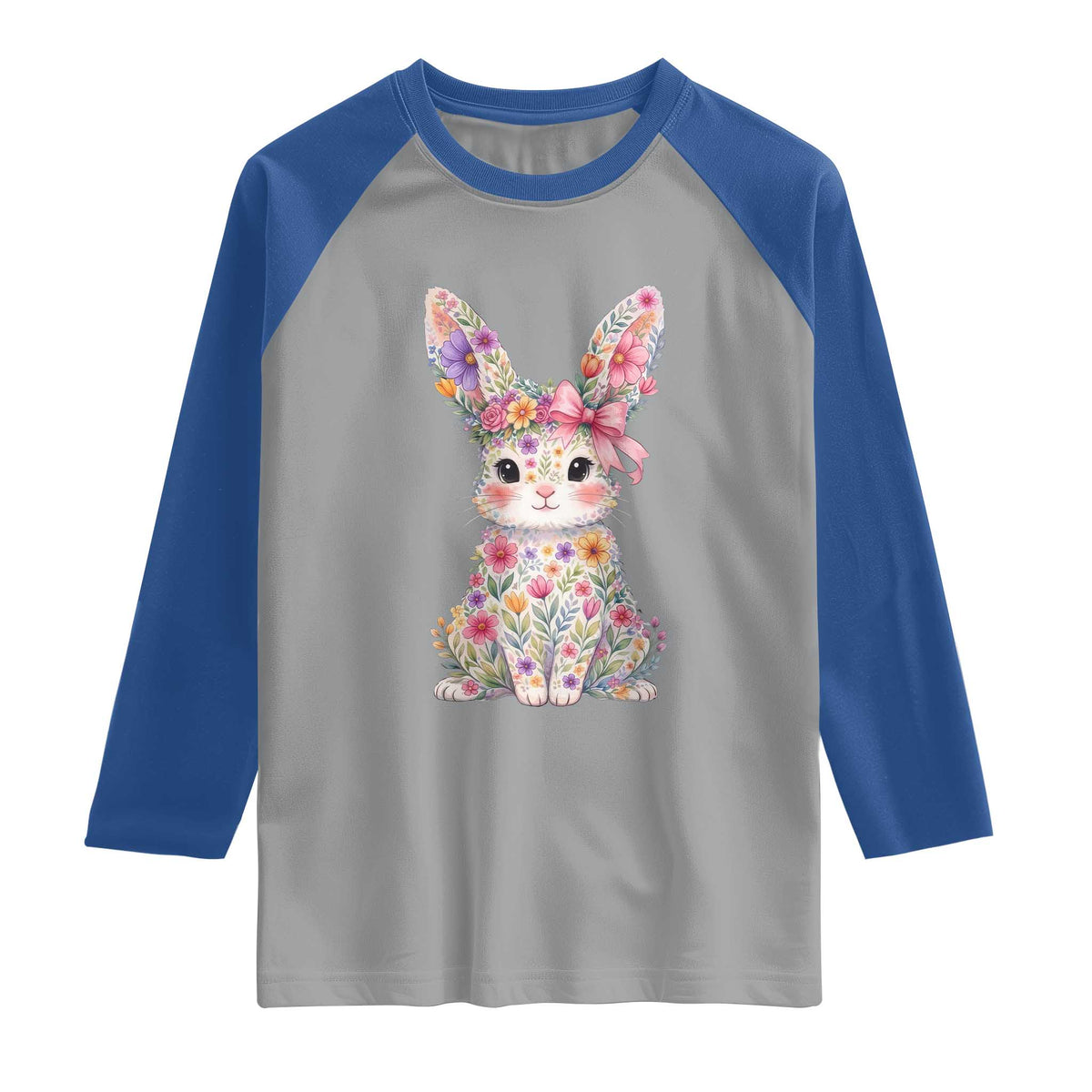 Cute Floral Easter Bunny Graphic Raglan Shirt Adorable Spring Rabbit with Flowers Pastel Aesthetic Gift