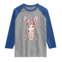 Cute Floral Easter Bunny Graphic Raglan Shirt Adorable Spring Rabbit with Flowers Pastel Aesthetic Gift