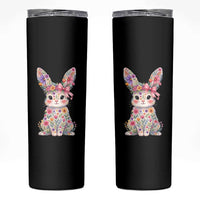 Cute Floral Easter Bunny Graphic Skinny Tumbler Adorable Spring Rabbit with Flowers Pastel Aesthetic Gift