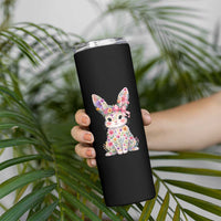 Cute Floral Easter Bunny Graphic Skinny Tumbler Adorable Spring Rabbit with Flowers Pastel Aesthetic Gift