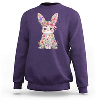 Cute Floral Easter Bunny Graphic Sweatshirt Adorable Spring Rabbit with Flowers Pastel Aesthetic Gift