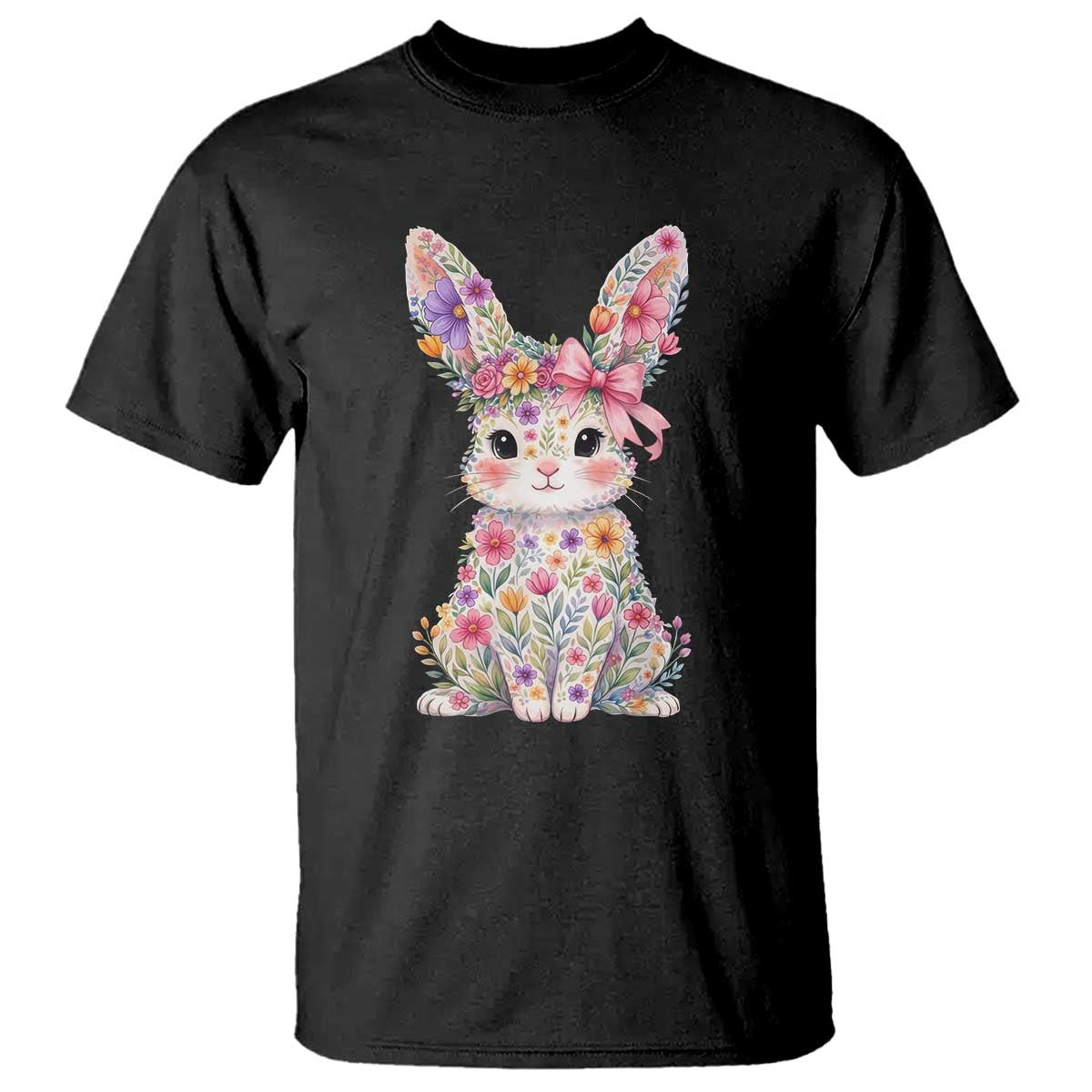 Cute Floral Easter Bunny Graphic T Shirt Adorable Spring Rabbit with Flowers Pastel Aesthetic Gift