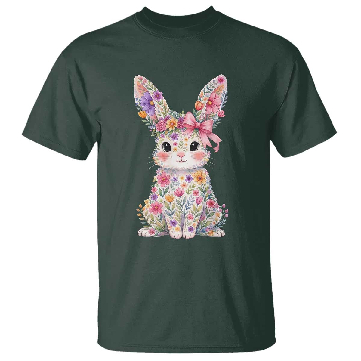Cute Floral Easter Bunny Graphic T Shirt Adorable Spring Rabbit with Flowers Pastel Aesthetic Gift