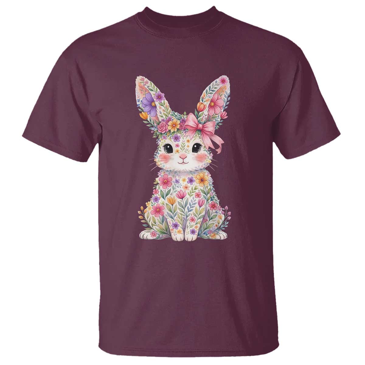 Cute Floral Easter Bunny Graphic T Shirt Adorable Spring Rabbit with Flowers Pastel Aesthetic Gift