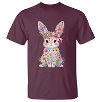 Cute Floral Easter Bunny Graphic T Shirt Adorable Spring Rabbit with Flowers Pastel Aesthetic Gift