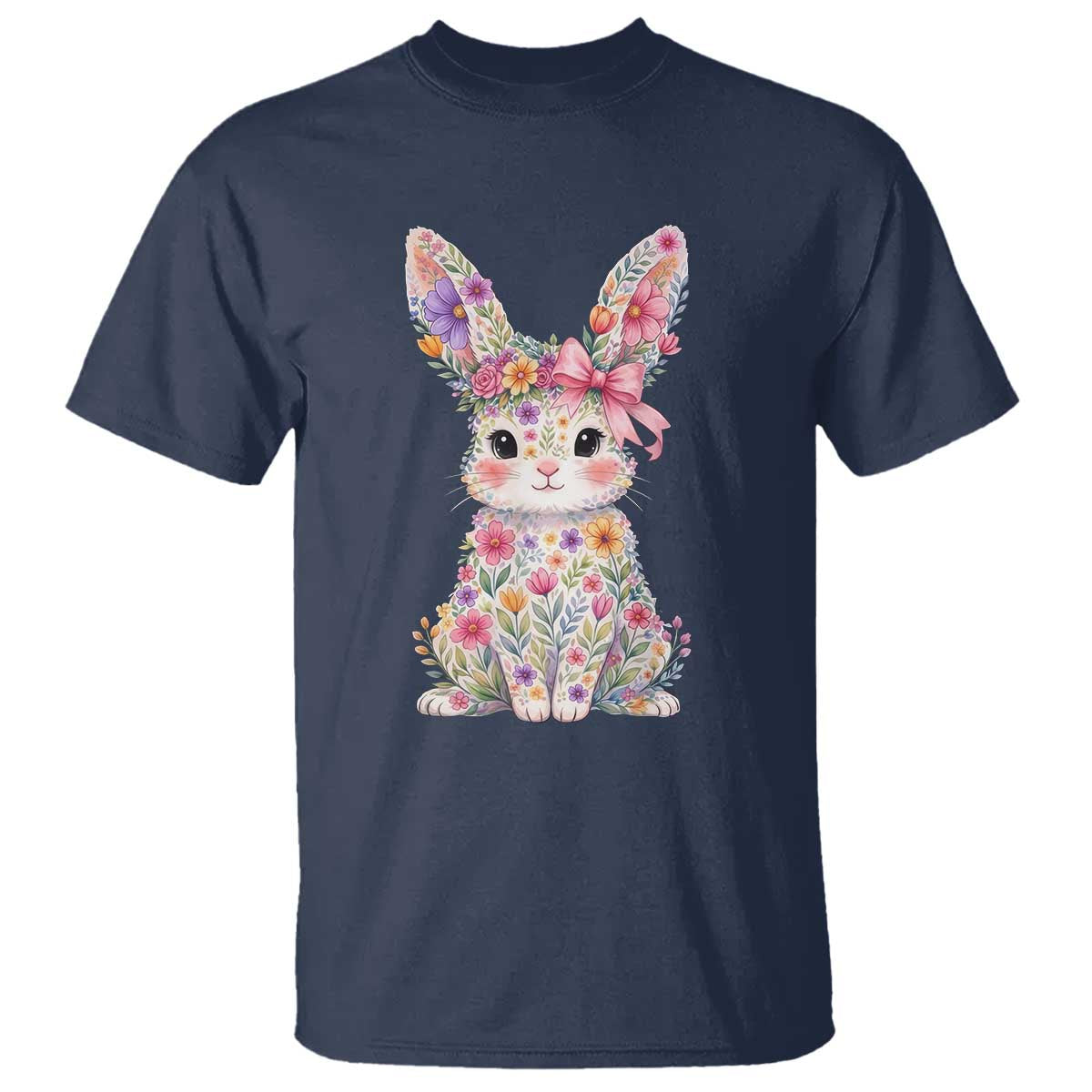 Cute Floral Easter Bunny Graphic T Shirt Adorable Spring Rabbit with Flowers Pastel Aesthetic Gift