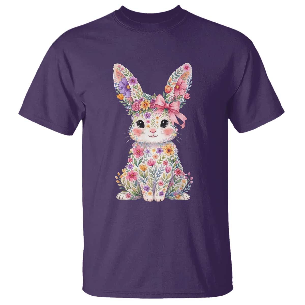 Cute Floral Easter Bunny Graphic T Shirt Adorable Spring Rabbit with Flowers Pastel Aesthetic Gift