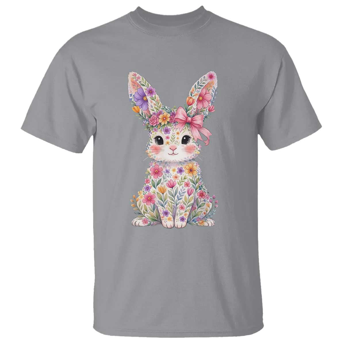 Cute Floral Easter Bunny Graphic T Shirt Adorable Spring Rabbit with Flowers Pastel Aesthetic Gift