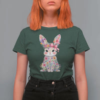 Cute Floral Easter Bunny Graphic T Shirt For Women Adorable Spring Rabbit with Flowers Pastel Aesthetic Gift