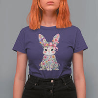Cute Floral Easter Bunny Graphic T Shirt For Women Adorable Spring Rabbit with Flowers Pastel Aesthetic Gift