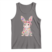 Cute Floral Easter Bunny Graphic Tank Top Adorable Spring Rabbit with Flowers Pastel Aesthetic Gift