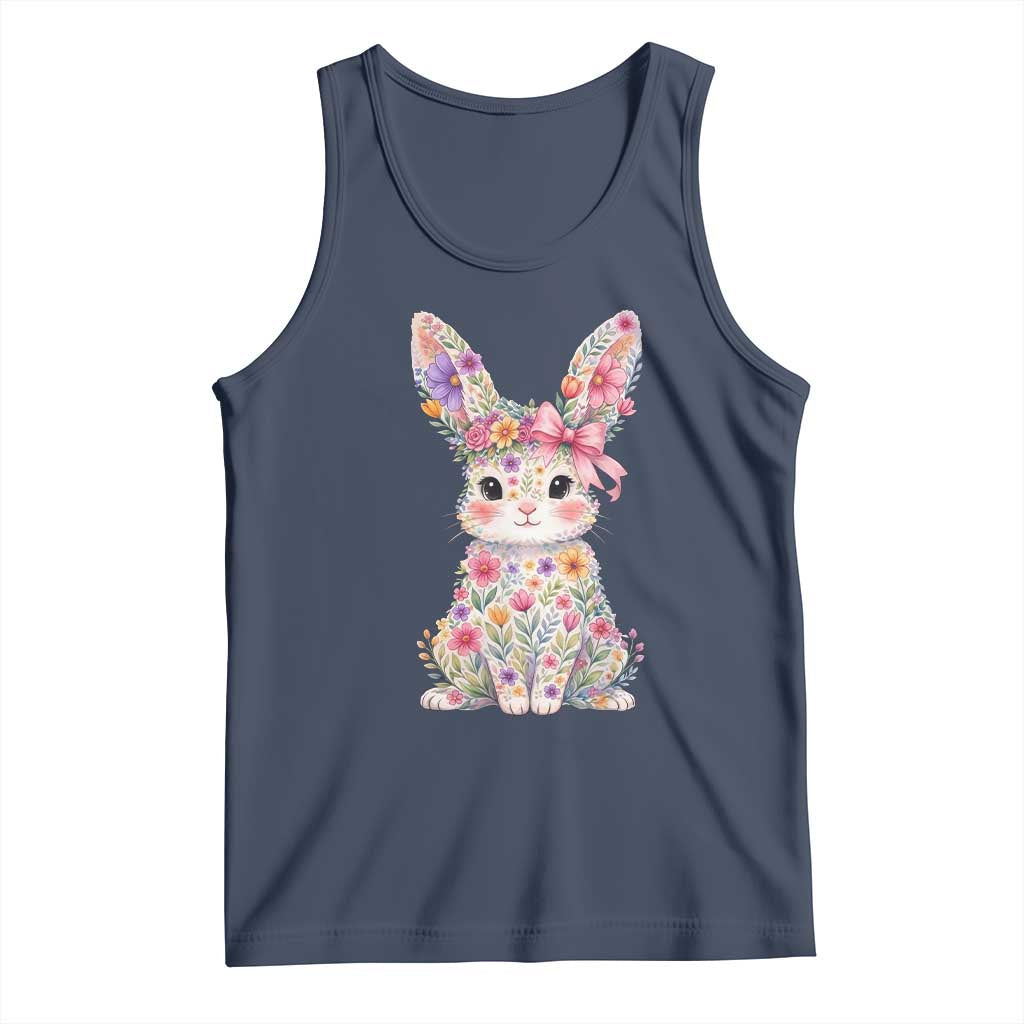 Cute Floral Easter Bunny Graphic Tank Top Adorable Spring Rabbit with Flowers Pastel Aesthetic Gift