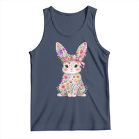 Cute Floral Easter Bunny Graphic Tank Top Adorable Spring Rabbit with Flowers Pastel Aesthetic Gift