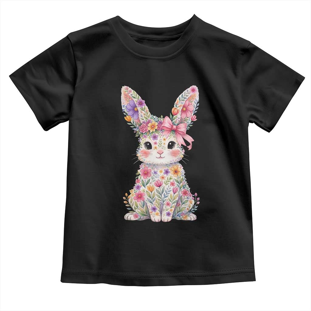 Cute Floral Easter Bunny Graphic Toddler T Shirt Adorable Spring Rabbit with Flowers Pastel Aesthetic Gift
