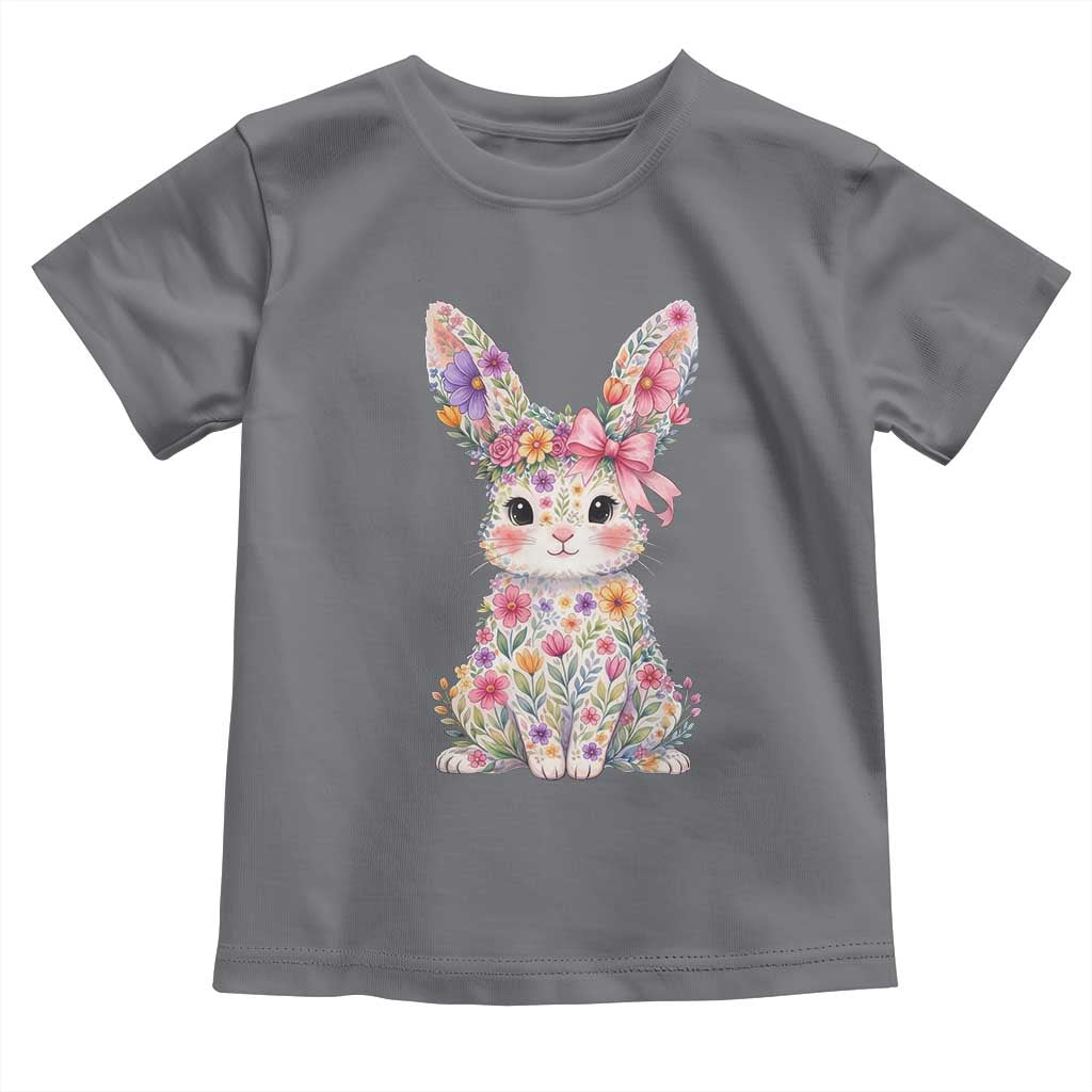 Cute Floral Easter Bunny Graphic Toddler T Shirt Adorable Spring Rabbit with Flowers Pastel Aesthetic Gift