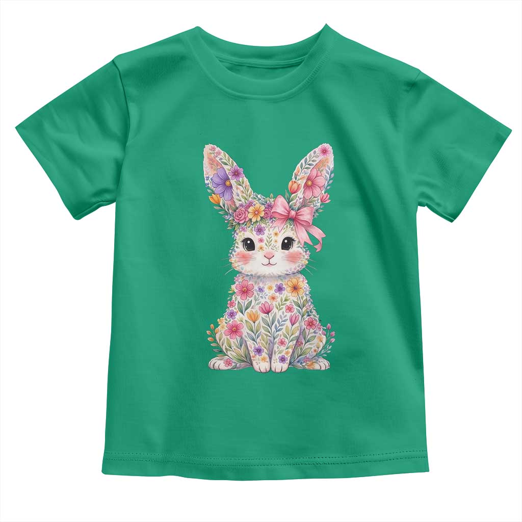 Cute Floral Easter Bunny Graphic Toddler T Shirt Adorable Spring Rabbit with Flowers Pastel Aesthetic Gift